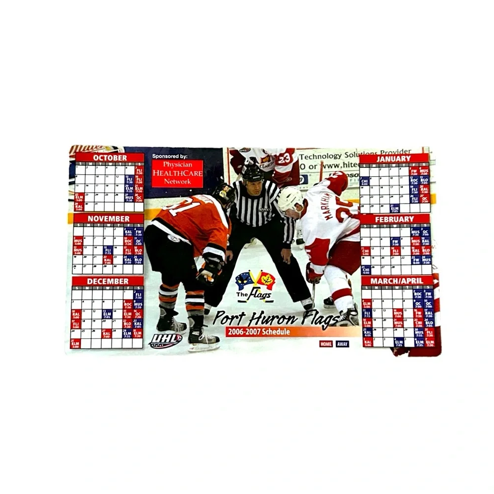The Flags Hockey 2006-2007 Schedule 4x7” Magnet Port Huron Michigan GUC